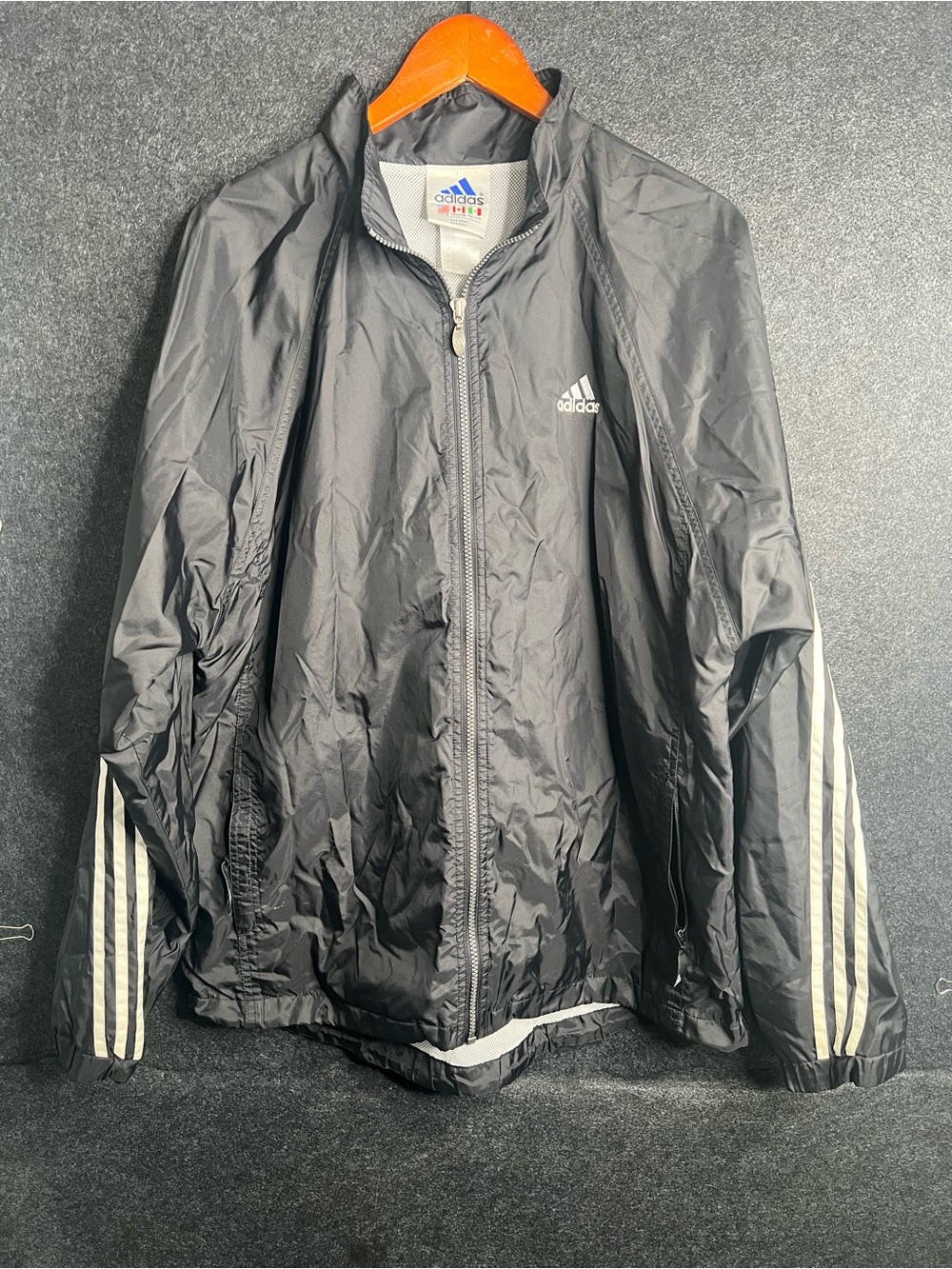 Vintage 90s Adidas Windbreaker Black Jacket Men’s Size M Lined Full Zip Retro